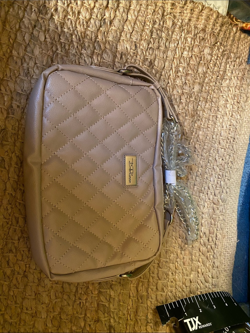 Quilted Taupe Crossbody Bag with Chain Accent